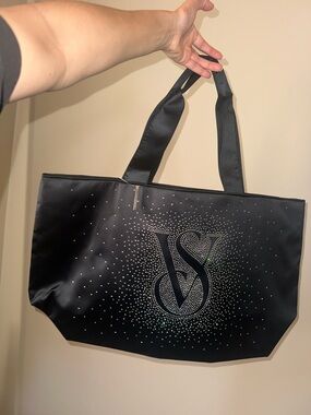 Victoria's Secret Black Rhinestone VS Logo Tote